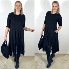 Černé dlouhé kombinované šaty s tylem GRACE