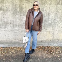 Čokoládově hnědá beránková duběňáková bunda TEDDYLINE