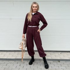 Burgundy červená tvídová souprava kalhoty a bundička MARGOT