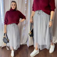 Šedá dlouhá tylová sukně LAVIRIA