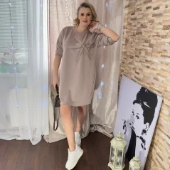Tmavě béžové šaty s 3D kytkou NALIA