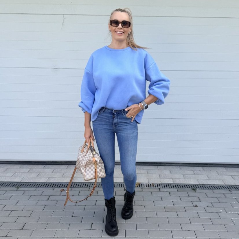 Světle modrá prémiová mikina s růžovým nápisem DOG MOM