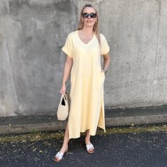 Světle žluté dlouhé basic bavlněné šaty SUNDAY