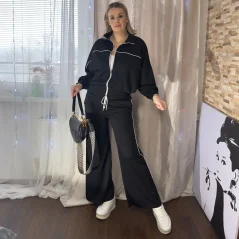 Černá trendy souprava mikina na zip a širší kalhoty MACCHU
