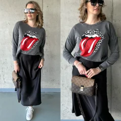 Tmavě šedá mikina volného střihu KISS