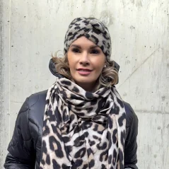 Béžová teplá pletená čelenka LEOPARD
