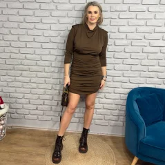 Čokoládově hnědé elastické šaty s řasením ADELE