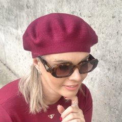 Burgundy červený vlněný baret EVICTA
