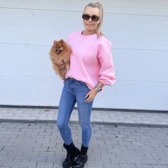Růžová prémiová mikina s modrým nápisem DOG MOM