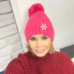 Růžová teplá čepice s bambulí SNOW