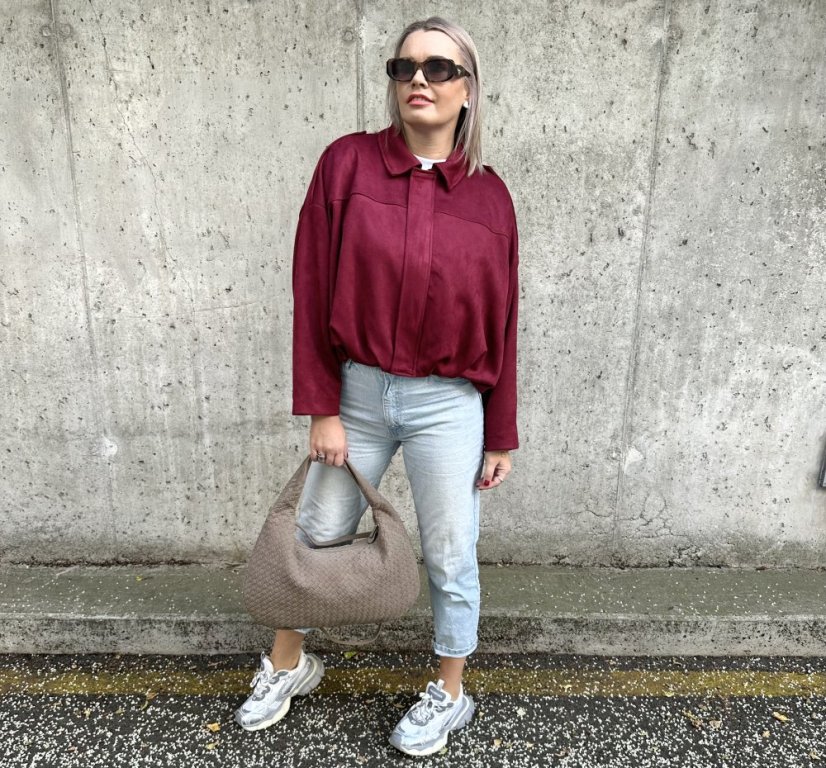 Burgundy červená stylová semišová bunda MILANO