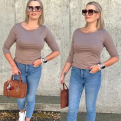 Mokka hnědé basic tričko s 3/4 rukávem EDENA