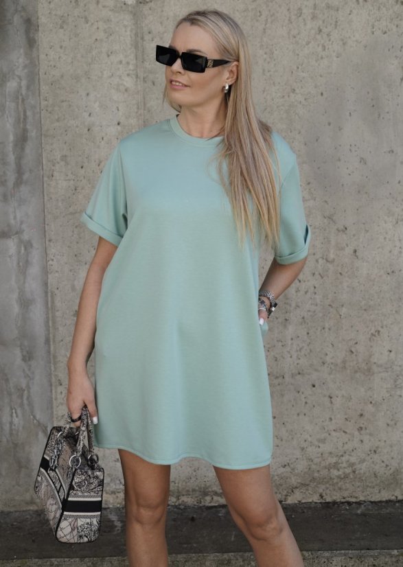 Mintové basic oversize šaty z máslového materiálu RELAX