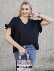 Černé bavlněné tričko POCKET FRILL