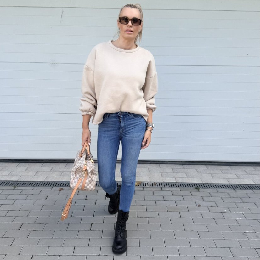 Béžová prémiová mikina s hnědým nápisem DOG MOM