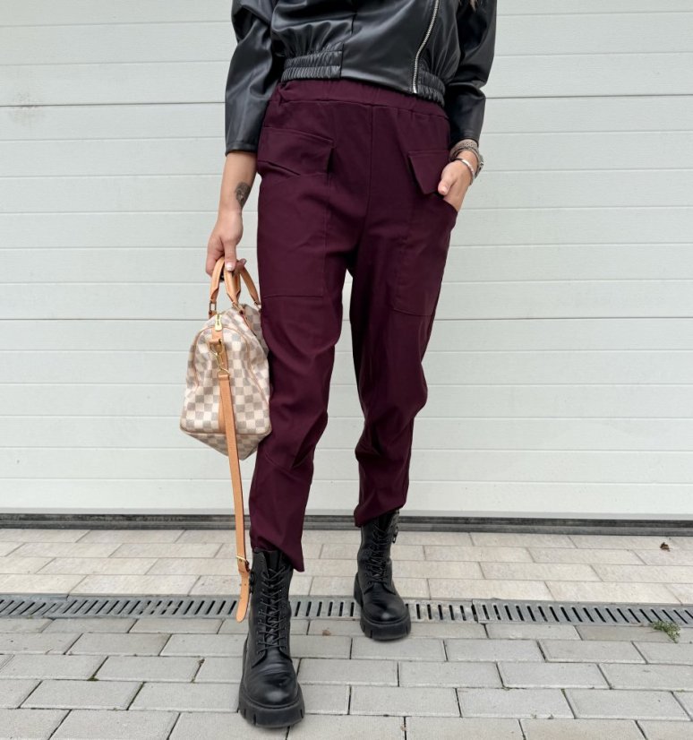 Burgundy červené elastické trendy kalhoty LUX ALORA