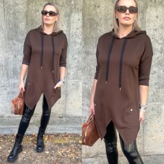 Čokoládově hnědá asymetrická tunika z máslového materiálu ASSYME