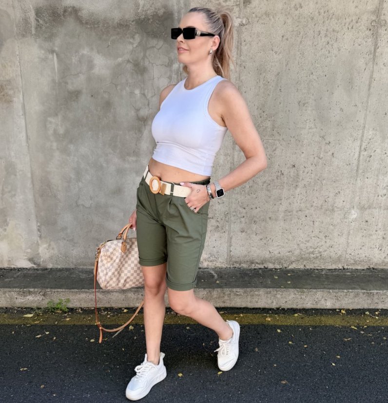 Khaki bermudy s elastickým páskem RIVIERA