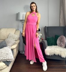 Fuchsiově růžové dlouhé šaty s rozparkem FEDERICA
