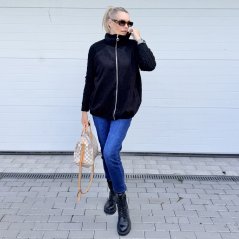 Černá flaušová bunda s pletenými rukávy MIRELLA