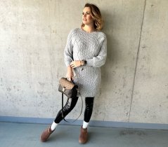 Světle šedé svetrové šaty s ozdobným vzorem ROUSSES