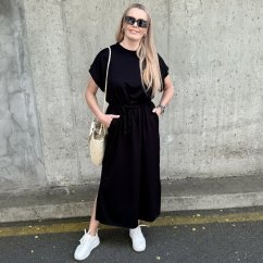 Černé dlouhé basic maxi šaty s pleteným páskem SOLEA