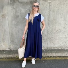 Tmavě modrý vzdušný overal s broží BELLE ROSE