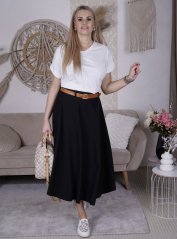 Černá dlouhá sukně s hnědým páskem MORELLA