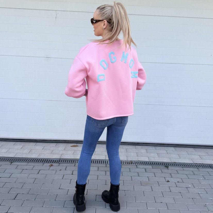 Růžová prémiová mikina s modrým nápisem DOG MOM