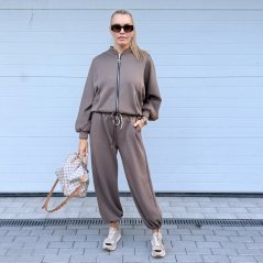 Mokka hnědá souprava kalhoty a bomber bunda MELIA