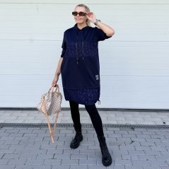 Tmavě modré kombinované šaty z máslového materiálu HOODIE ROSE