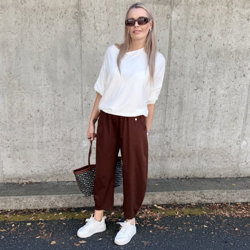 Čokoládově hnědé trendy barrelové kalhoty METFISS