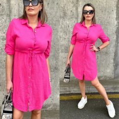 Fuchsiově růžové mušelínové košilové šaty CASUAL