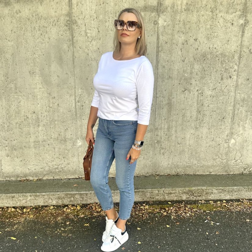 Bílé basic tričko s 3/4 rukávem EDENA