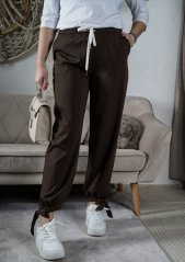 Čokoládově hnědé kalhoty se zavazováním na nohavici STEMPSY