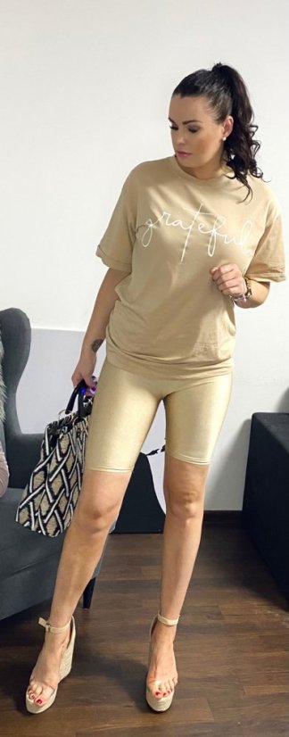 Béžové lesklé legíny nad koleno ASTRID