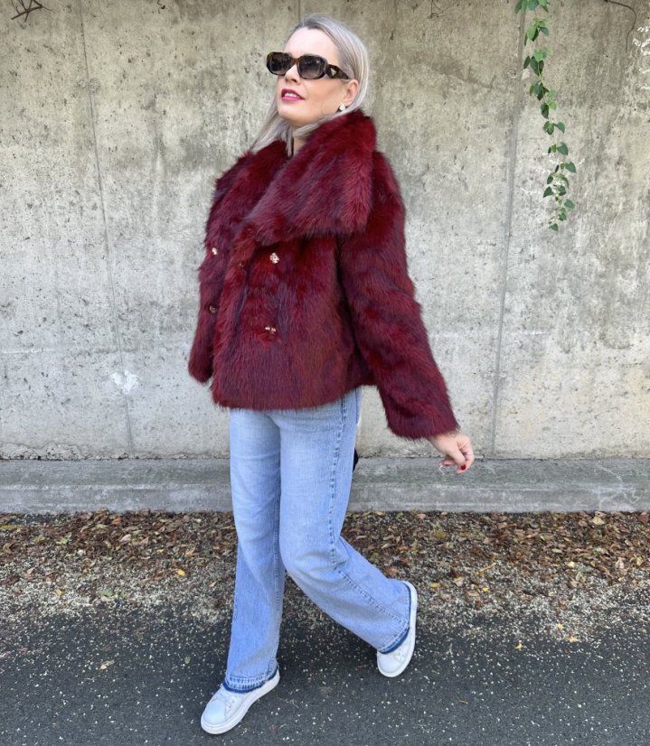 Burgundy červený krátký kožich GLAM FUR