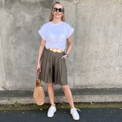 Khaki stylové bermudy se sklady a elastickým páskem SANDY