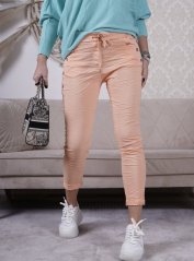 Lososové elastické mačkané kalhoty zdobené knoflíky BOTTOM