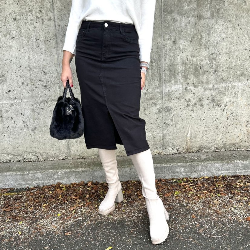 Černá dlouhá džínová sukně DENIM EASE