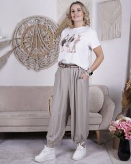Mokka hnědé balónové kalhoty s páskem BOHEME