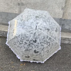 Bílý holový průhledný deštník s krajkovým potiskem LOVE