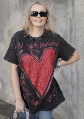Tmavě šedé dlouhé oversize tričko HEART DIAMOND