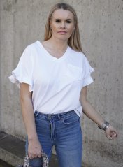 Bílé bavlněné tričko POCKET FRILL
