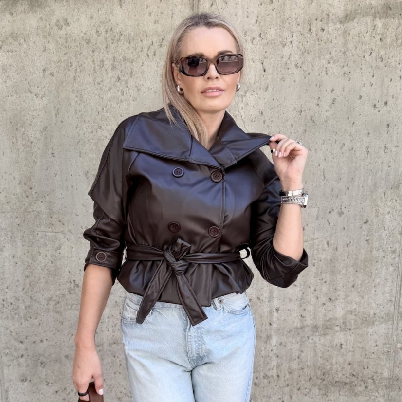 Čokoládově hnědý koženkový trendy kabátek LUX CELINA