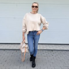 Béžová prémiová mikina s hnědým nápisem DOG MOM