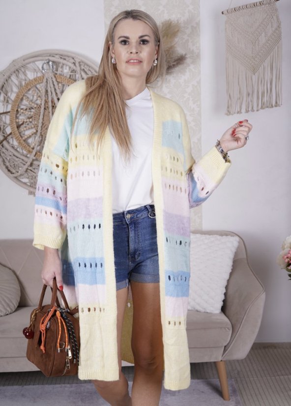 Světle žlutý maxi kardigan VIBES PASTEL
