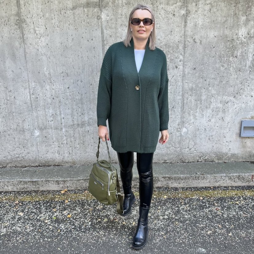 Smaragdově zelený kardigan s knoflíkem LEONES