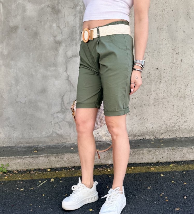 Khaki bermudy s elastickým páskem RIVIERA