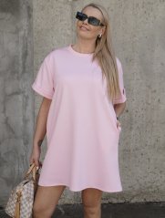 Světle růžové basic oversize šaty z máslového materiálu RELAX